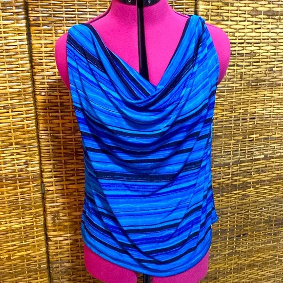 Vintage made in heaven Y2K black blue purple stripe Cowl Neck Sleeveless top 1x - Picture 1 of 4